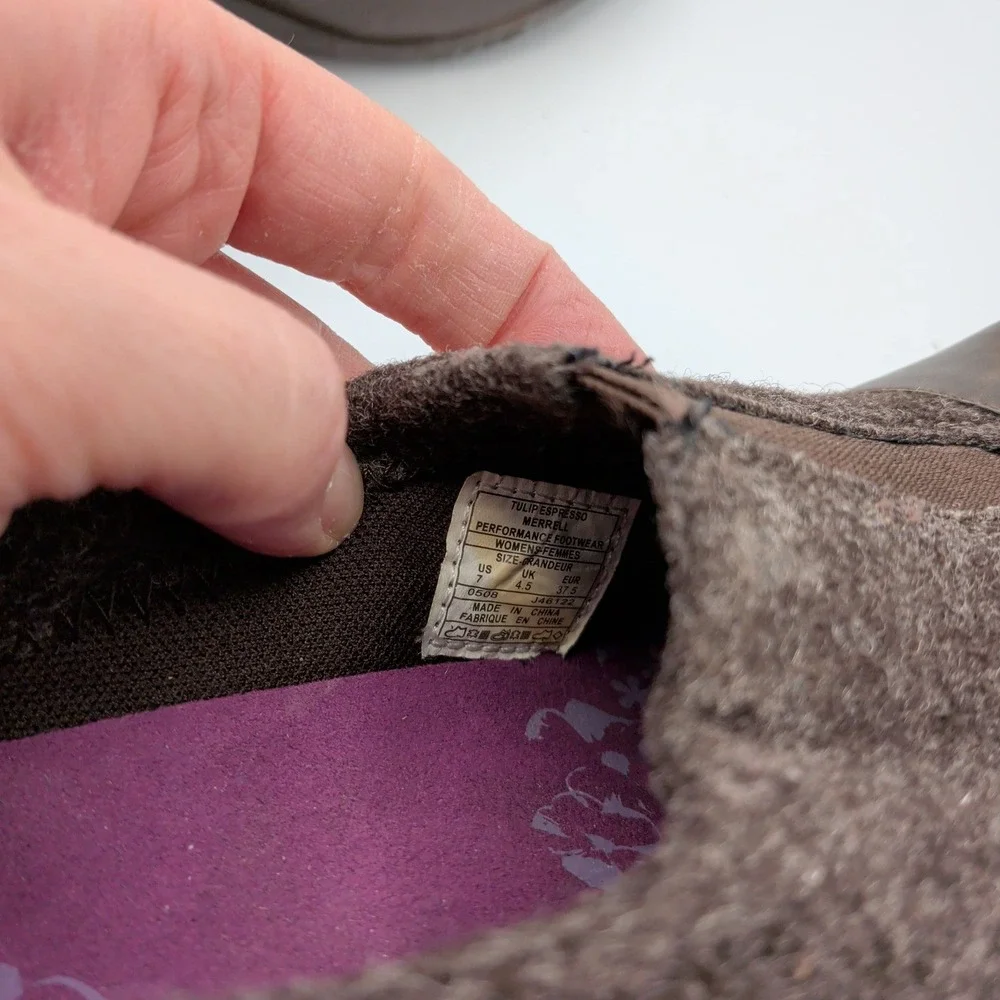 Merrell Tulip Espresso Brown Leather Wool Wedge Slip On Shoes Vibram Womens‎ 7